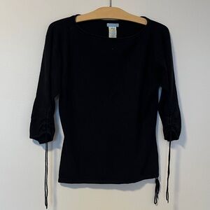 Urchin Elegant Black Silk/Cashmere Three-quarter Sleeve Knit Sweater, Small